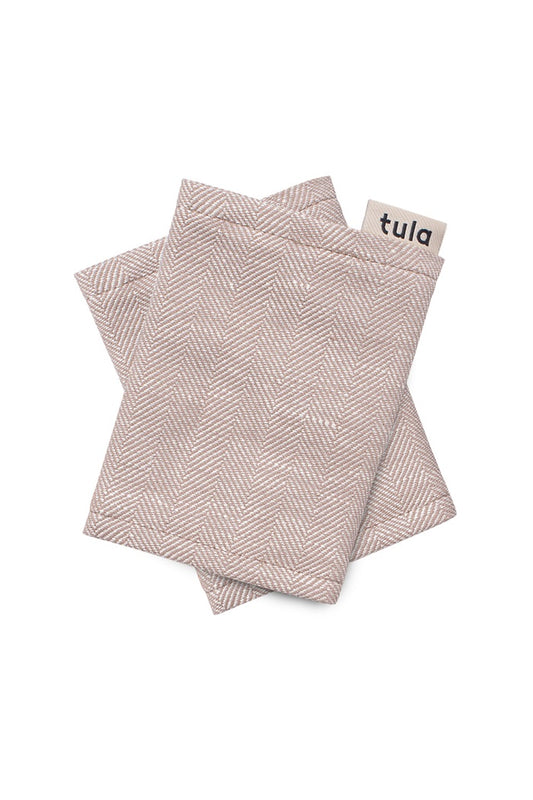 Droola Śliniaki na Szelki Tula Linen Sand tkane we wzór jodełki w odcieniach beży i brązów