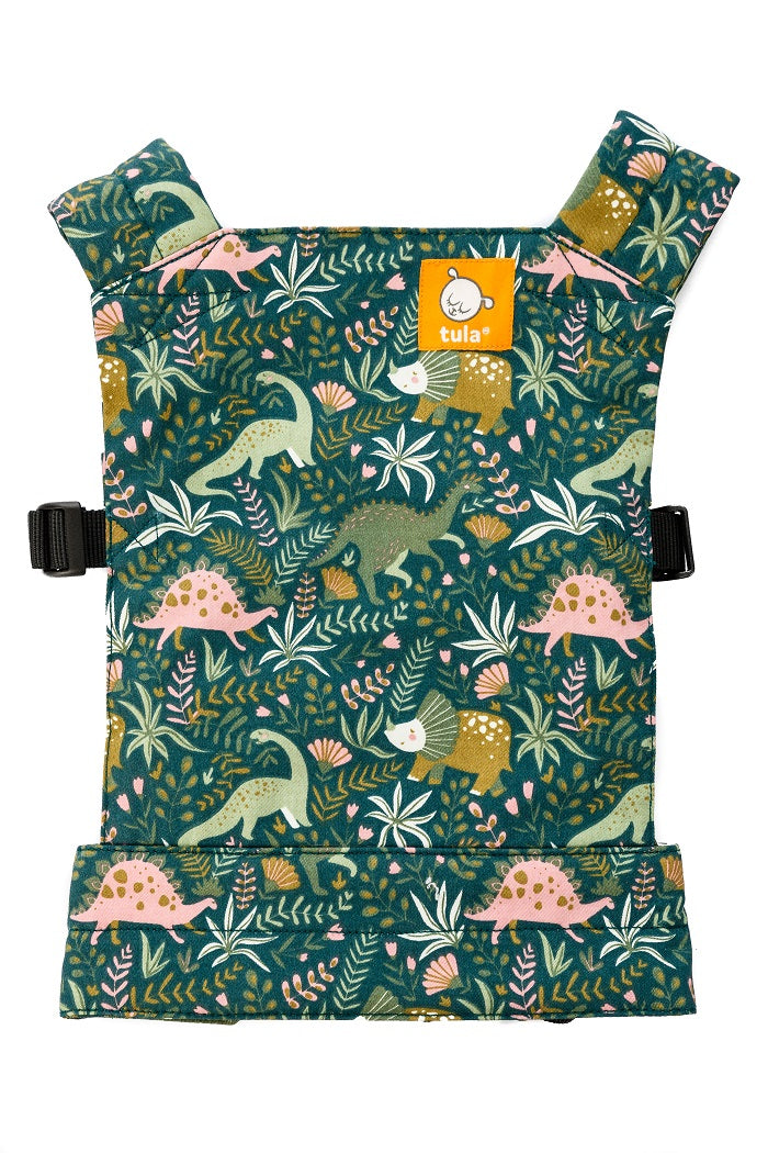 Fun lush dinosaur print on our Tula Mini Doll carrier
