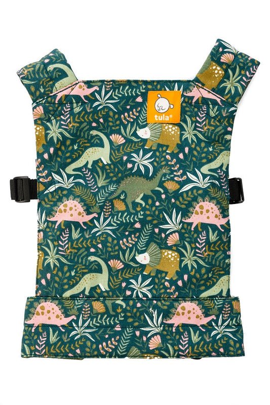 Fun lush dinosaur print on our Tula Mini Doll carrier